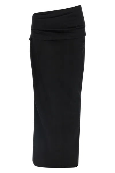 Entire Studios Stretch Wool Midi Skirt With Draped Detailing In Black