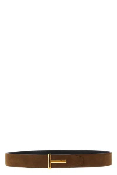 Tom Ford Multicolor Textured Reversible Buckle Belt In Brown