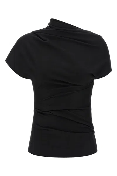 Entire Studios Flap Draped Short-sleeve Top In Black