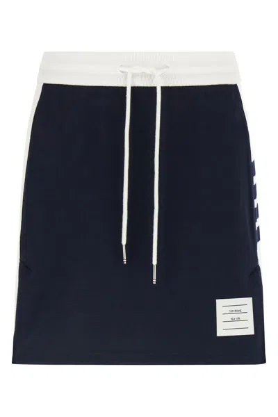 Thom Browne Cotton Miniskirt Featuring Adjustable Waist In Blue