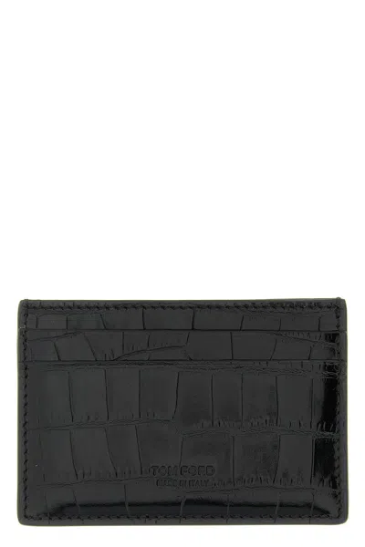 Tom Ford Crocodile-print Leather Card Holder In Black