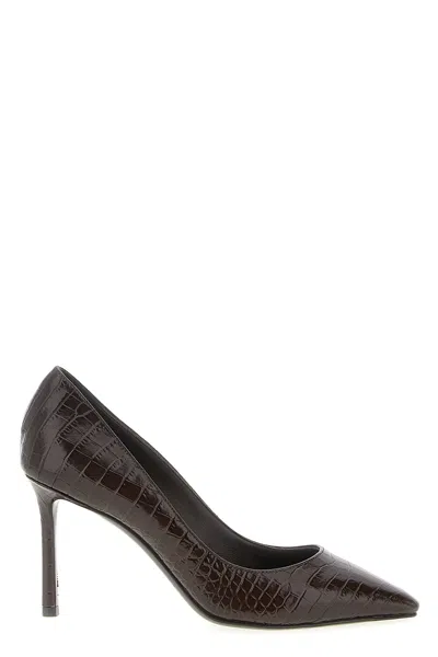Jimmy Choo 85mm Romy Pointed-toe Pumps With Crocodile-effect In Brown