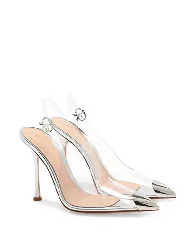 Gianvito Rossi Plexi Metal Cap-toe Slingback Pumps In Silver