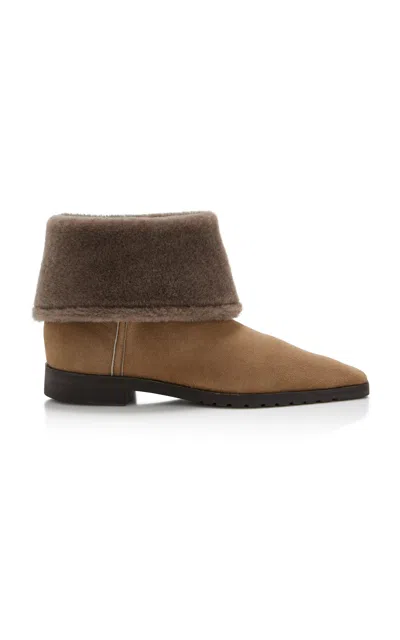 Totême Ankle Boots Aus Veloursleder Mit Shearling In Animal Print