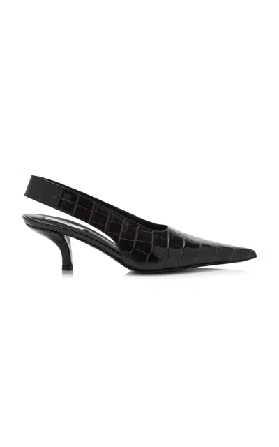 Totême Leather Slingback Pumps With Croco Effect In Black