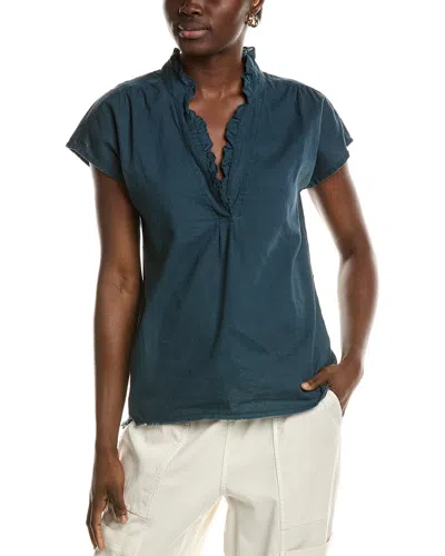 Xcvi Wearables Idra Ruffle Linen-blend Top In Blue