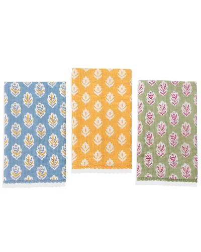 Tiramisu Botanical Bloom Cotton Kitchen Towel Set In Multi