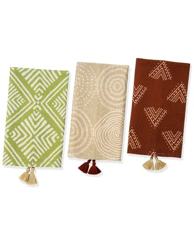Tiramisu Earthy Bohemian Geometric Kitchen Towel Set In Multi