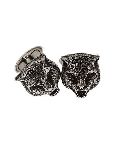Gucci Silver Feline Cufflinks In Metallic
