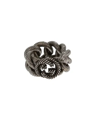 Gucci Silver Interlocking G Aged Ring In Gray
