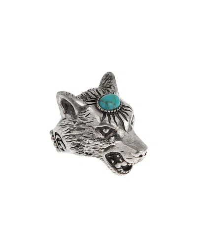 Gucci Silver Wolf Ring In Metallic