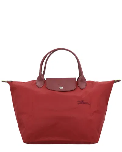 Longchamp Le Pliage Green Canvas Tote In Red