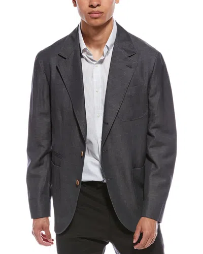 Brunello Cucinelli Linen-blend Blazer In Gray