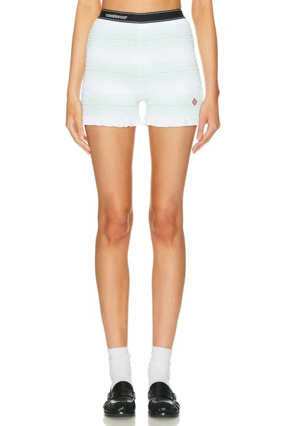 Casablanca Striped Pattern Elastic Waist Ruffle Hem Shorts In White