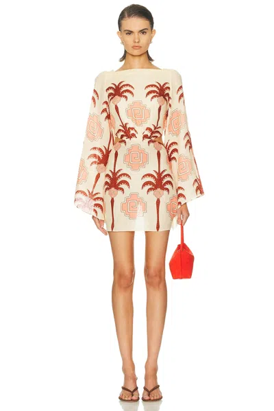 Johanna Ortiz Wave After Wave Mini Dress In Ecru Apricot Light Pink In Multi