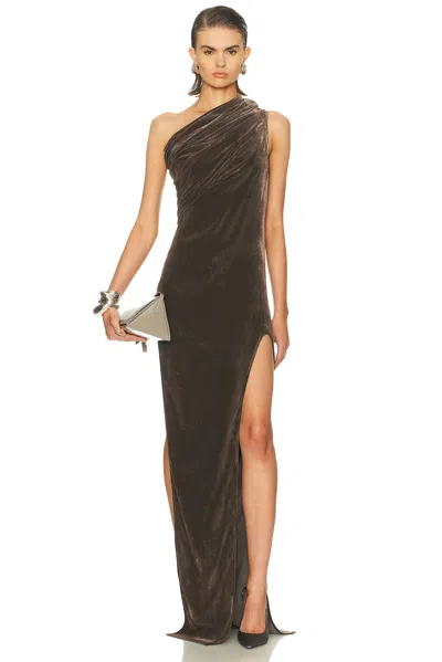 Rick Owens Athena Arrowhead One-shoulder Draped Crushed-velvet Gown In Green