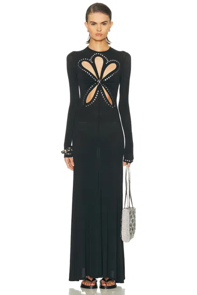 Rabanne Womens Black Embellishmed Cut-out Stretch-woven Maxi Gown In Black