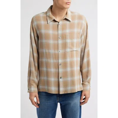 Frame Plaid Button-up Shirt In Beige Plaid