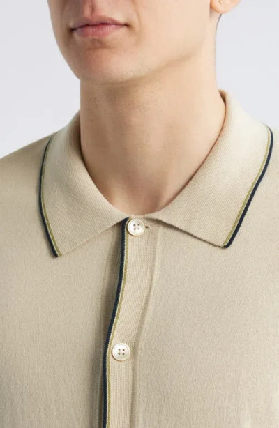 Nn07 Nolan Button Up Polo Shirt In Ecru In Sand