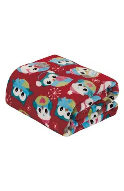 Luxury Home Holiday Owl Plush Fleece Throw Blanket In Red