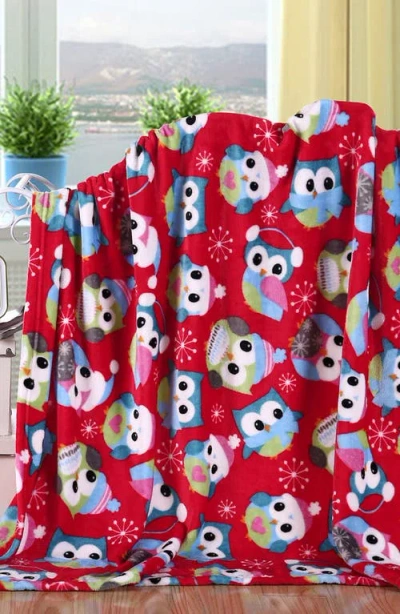 Luxury Home Holiday Owl Plush Fleece Throw Blanket In Red