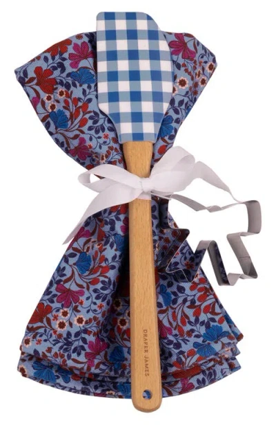 Draper James Teal Towel, Spatula & Cookie Cutter Gift Set In Multi