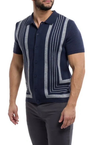 Spring + Mercer Stripe Polo Sweater In Blue