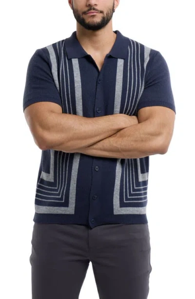 Spring + Mercer Stripe Polo Sweater In Blue