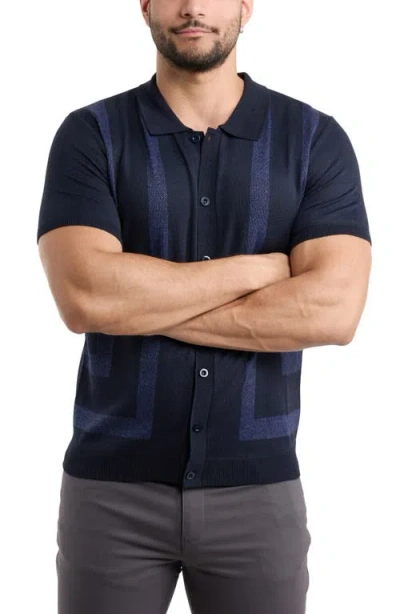 Spring + Mercer Stripe Polo Sweater In Blue