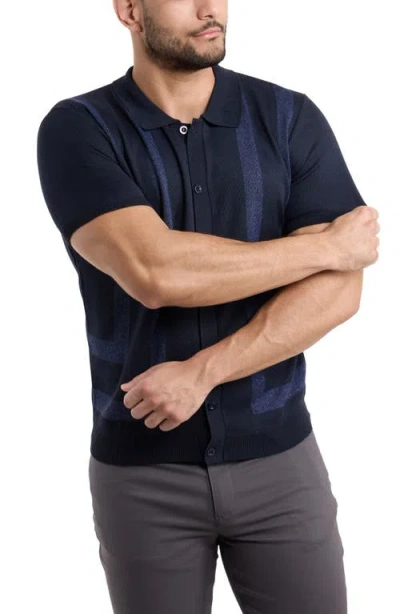 Spring + Mercer Stripe Polo Sweater In Blue