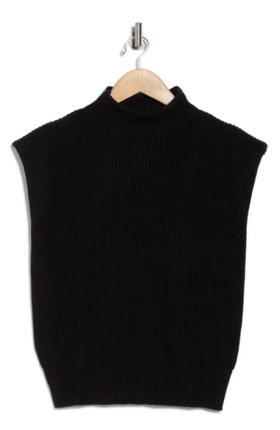 Blu Pepper Mock Neck Cap Sleeve Sweater In Black