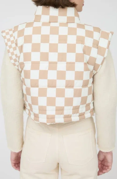 Blu Pepper Checker Print Puffer Vest In Neutral
