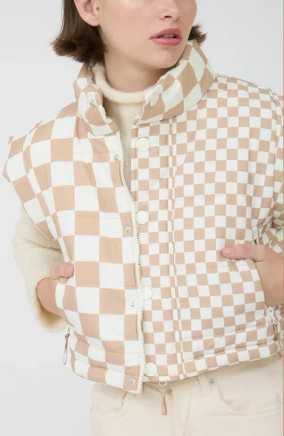 Blu Pepper Checker Print Puffer Vest In Neutral