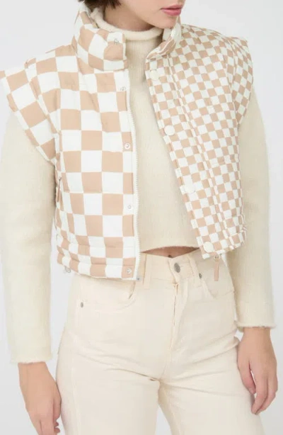 Blu Pepper Checker Print Puffer Vest In Neutral