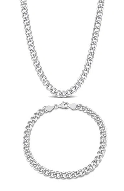 Delmar Curb Link Bracelet & Necklace Set In White