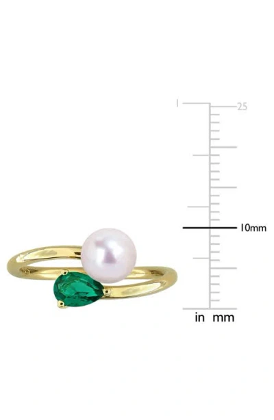 Delmar Cultured Pearl & Lab-grown Emerald Crossover Ring In Gold
