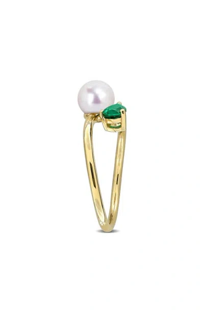 Delmar Cultured Pearl & Lab-grown Emerald Crossover Ring In Gold