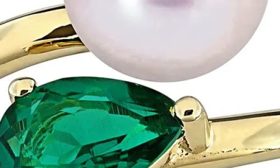 Delmar Cultured Pearl & Lab-grown Emerald Crossover Ring In Gold