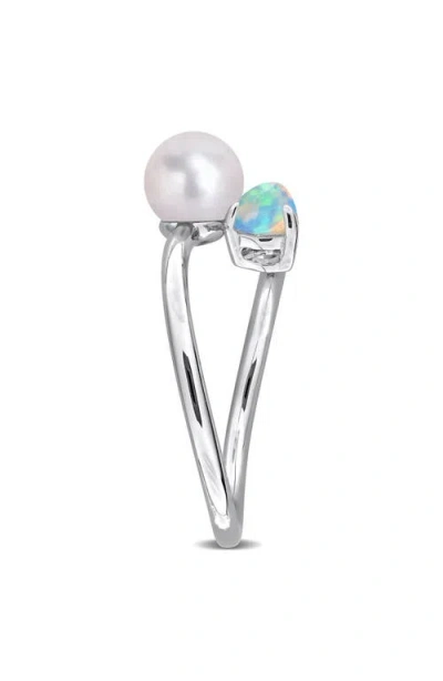 Delmar 6-6.5mm Cultured Freshwater Pearl & Stone Bypass Ring In Silver