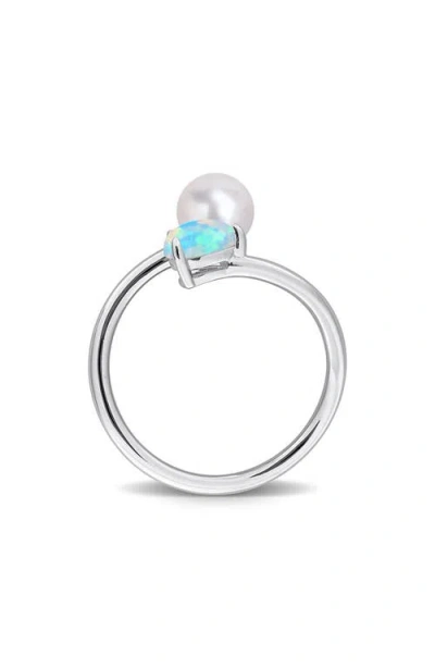 Delmar 6-6.5mm Cultured Freshwater Pearl & Stone Bypass Ring In Silver