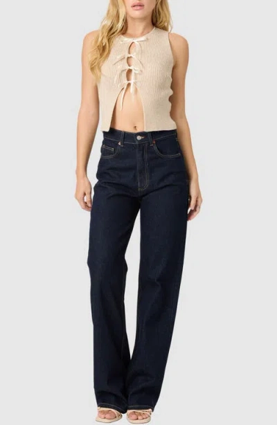 Lush Ribbow Bow Front Knit Tank Top In Blue