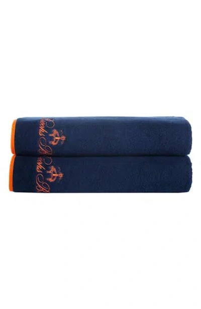 Brooks Brothers Contrast Frame 2 Piece Turkish Cotton Bath Sheet Set In Blue