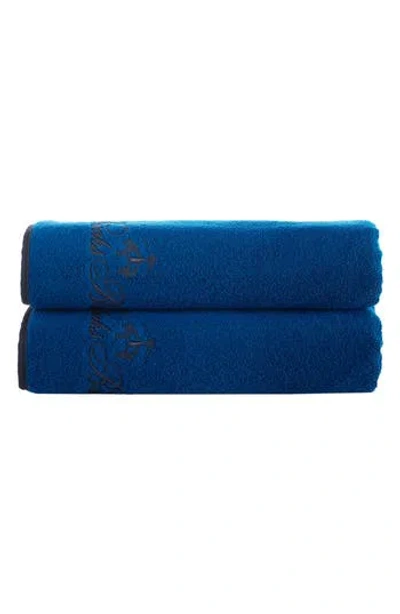 Brooks Brothers Contrast Frame 2 Piece Turkish Cotton Bath Towel Set In Blue