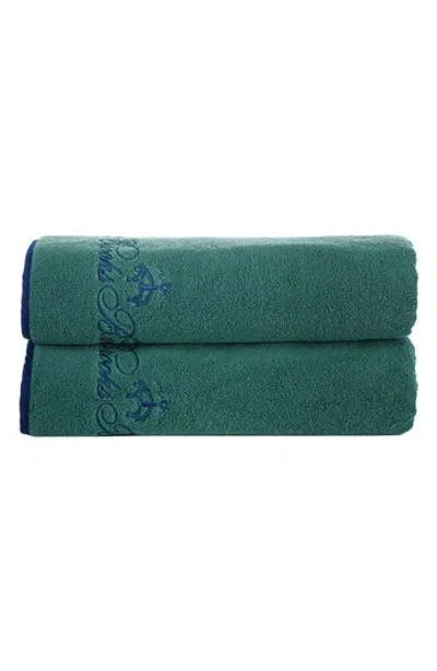 Brooks Brothers Contrast Frame 2 Piece Turkish Cotton Bath Towel Set In Green