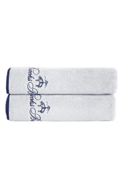 Brooks Brothers Contrast Frame 2 Piece Turkish Cotton Bath Towel Set In White