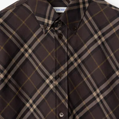 Burberry Long Sleeve Button-down Shirt With Plaid Design In Brown