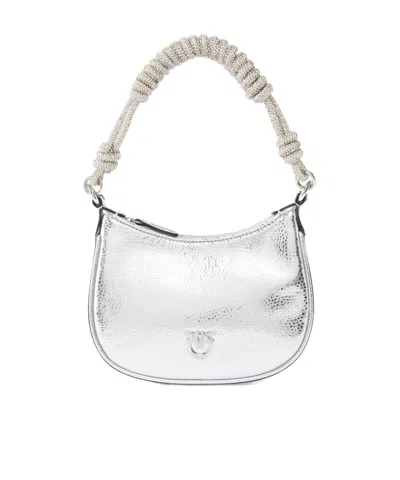 Pinko Half Moon Baby C With Laminated Tumbled Leather Handle In White