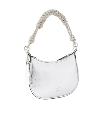Pinko Half Moon Baby C With Laminated Tumbled Leather Handle In White