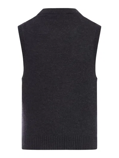 Ganni Flowers Grey Vest In Black