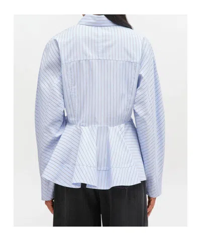 Ganni Stripe Peplum Shirt In Lavender Lustre In Blue